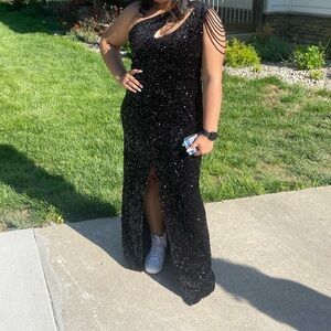 Women Sequin Elegant Sexy One Shoulder Tassel Mermaid Prom Dress